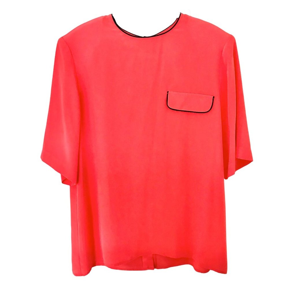 Evan Picone Coral Red Short Sleeve with Neckline Trim Detail Top Size 14